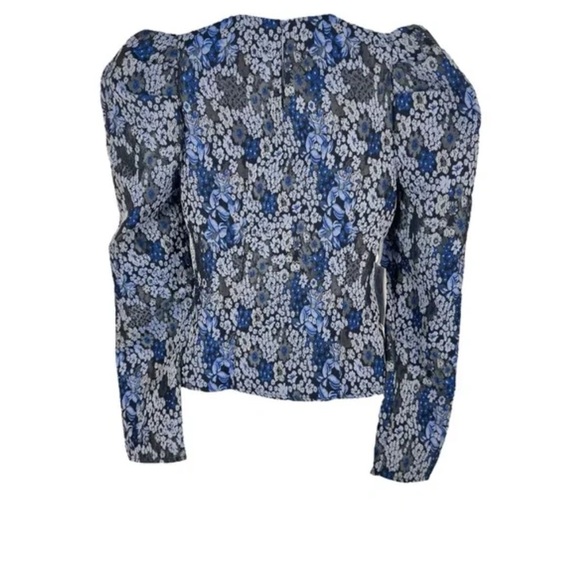 Hyacinth House Priscilla Puff Sleeve Top XS NWT Blue Jacquard Floral Blouse - Picture 4 of 11